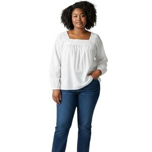 Style & Co Size 1X White Long Sleeve Blouse Square Neckline